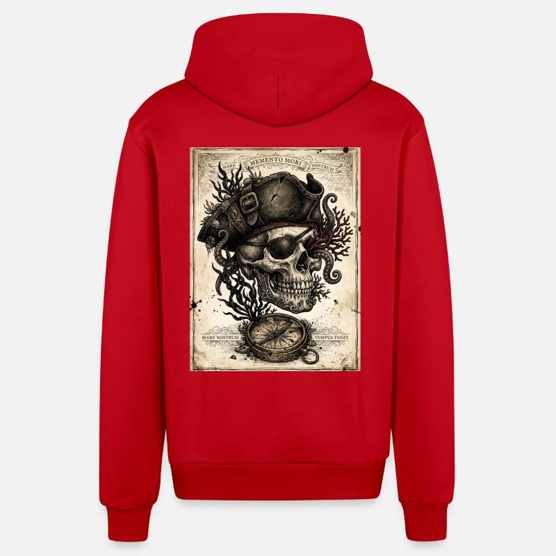 Crâne pirate et compas - Veste à capuche bio décontractée fabriquée en UE - rouge