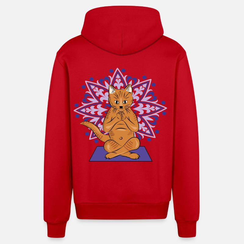 Mandala méditatif du chat - Veste à capuche bio décontractée fabriquée en UE - rouge