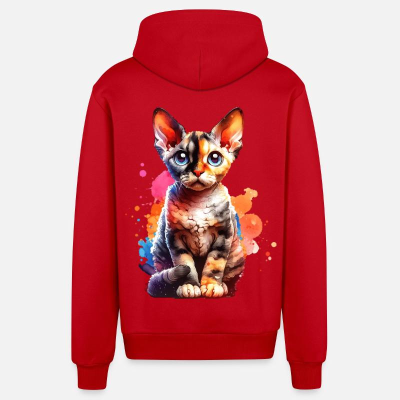Devon Rex Gift - Organic Relaxed Hooded Jacket Made in EU - red