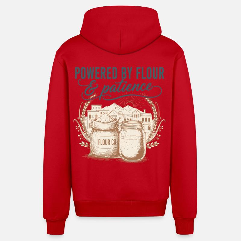 Sourdough Bread Baking Powered By Flour - Organic Relaxed Hooded Jacket Made in EU - red