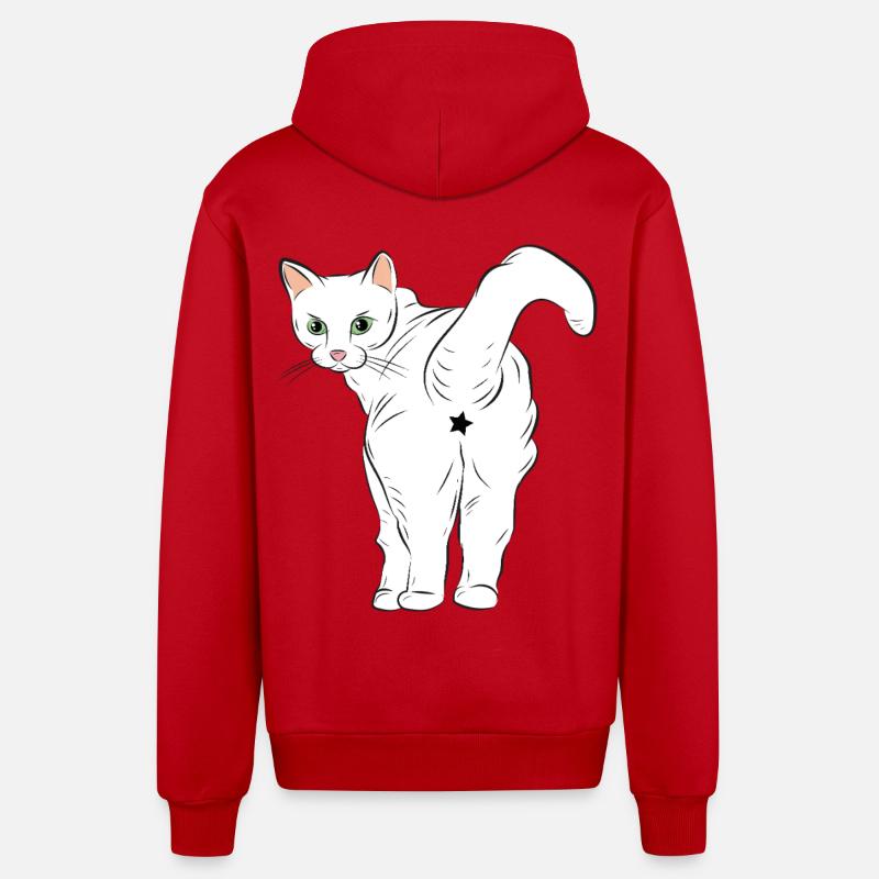 Chat blanc avec logo étoile - Veste à capuche bio décontractée fabriquée en UE - rouge