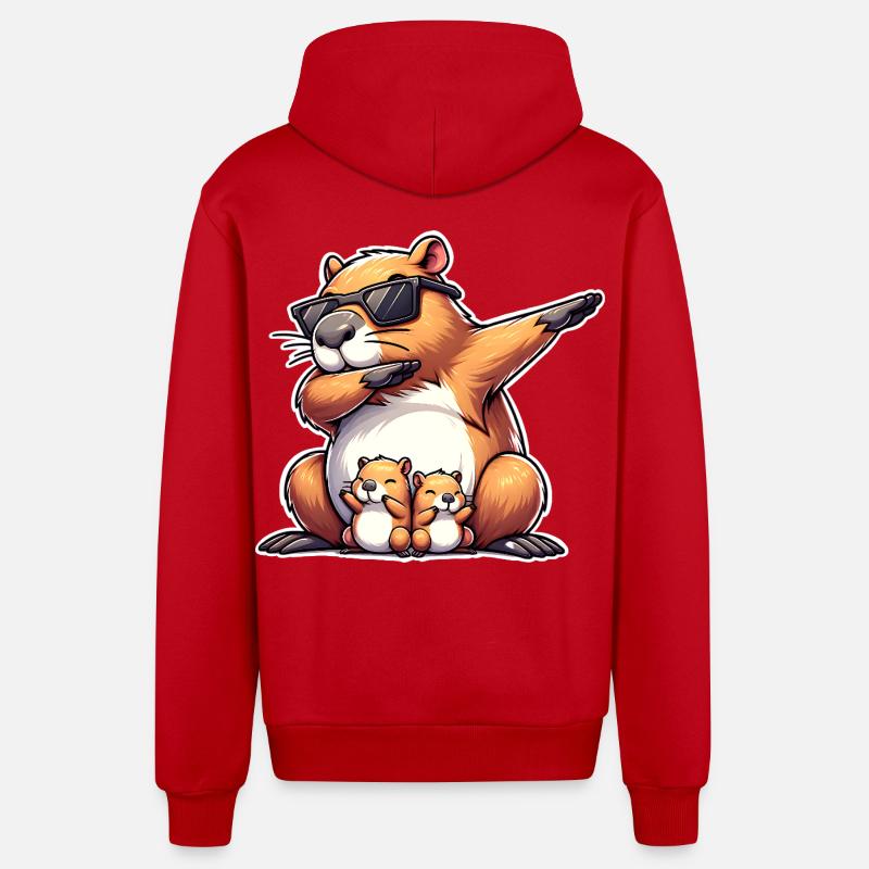 Capybara papa - Veste à capuche bio décontractée fabriquée en UE - rouge