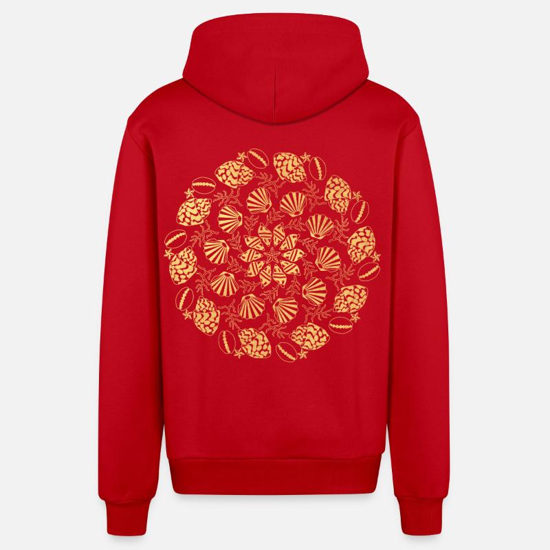 Mandala de coquillage - or - Veste à capuche bio décontractée fabriquée en UE - rouge
