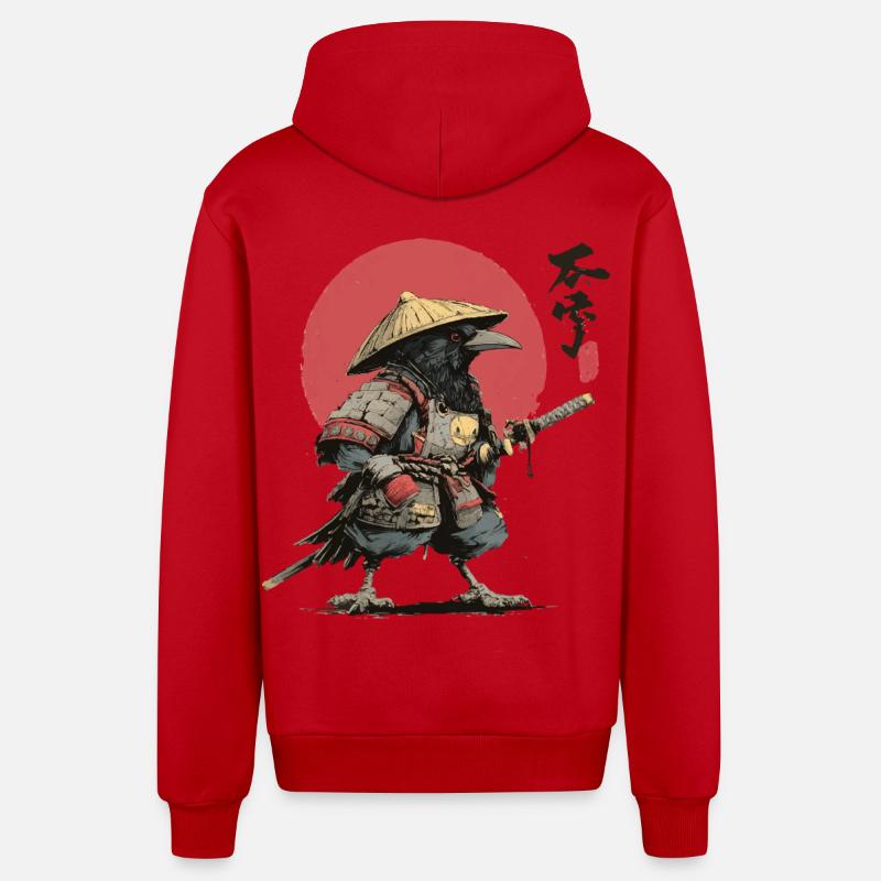 Crow Samurai: Red Sun Warrior - Organic Relaxed Hooded Jacket Made in EU - red
