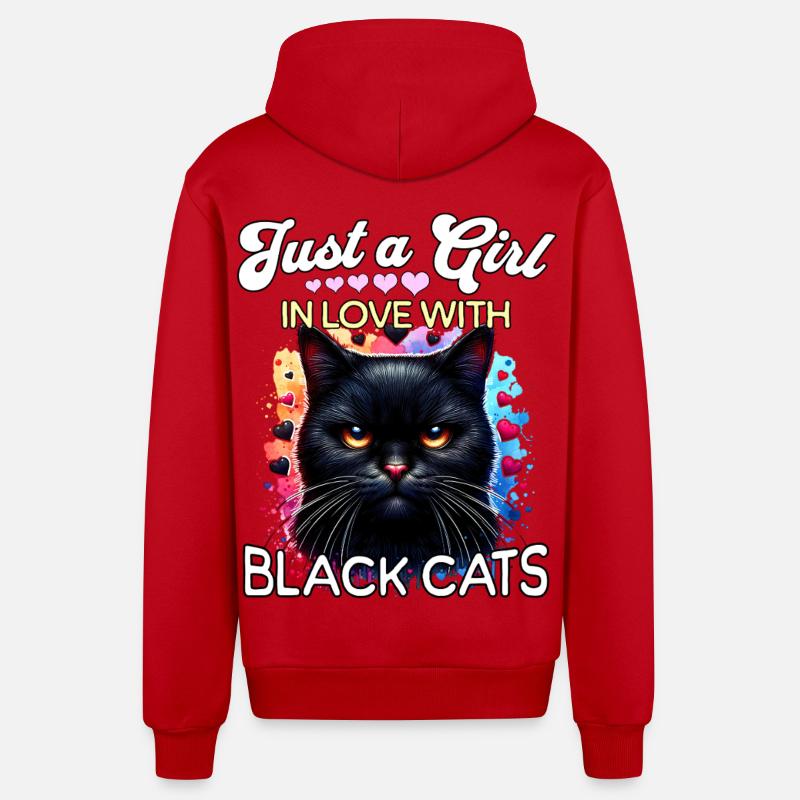 Fille Chat Noir - Veste à capuche bio décontractée fabriquée en UE - rouge