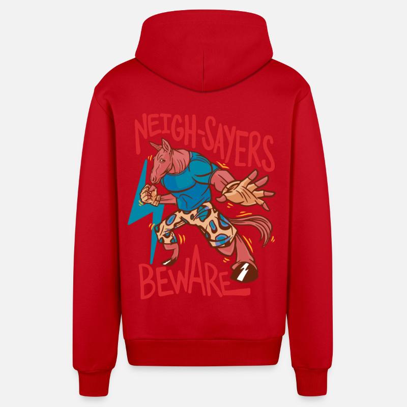 Cavalier, cavalier, cheval, sphémistes méfiants, méfiez-vous - Veste à capuche bio décontractée fabriquée en UE - rouge