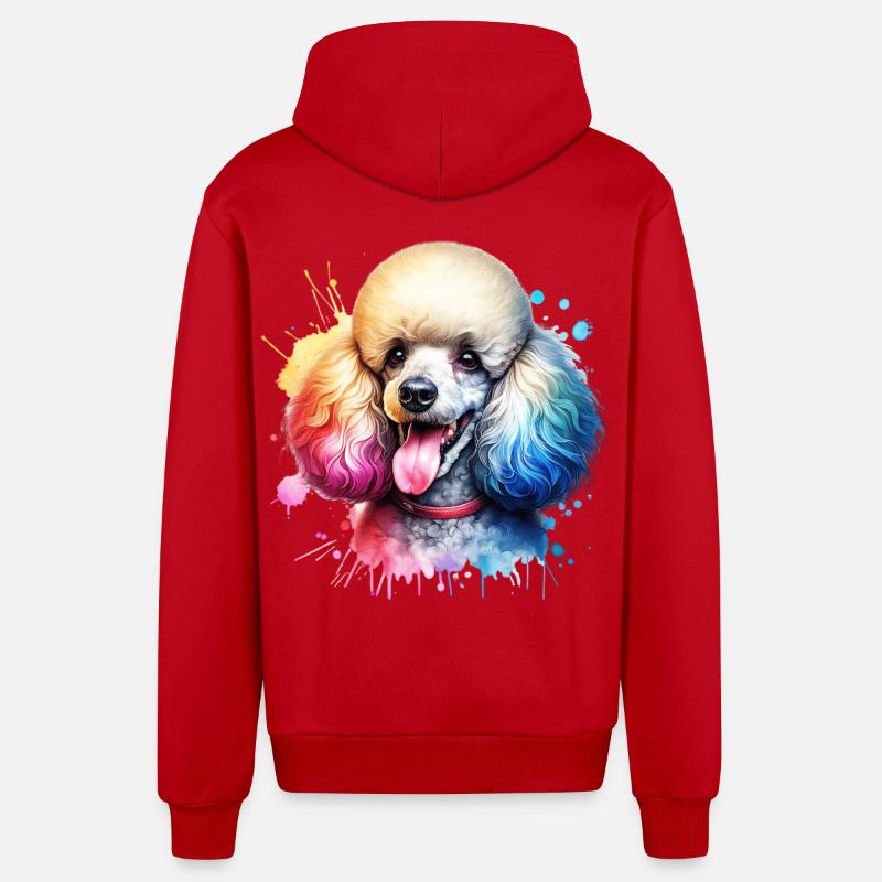 Motif du caniche - Veste à capuche bio décontractée fabriquée en UE - rouge