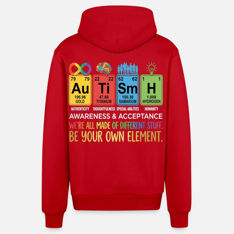 Sensibilisation à l’autisme Chimie Neurodiversité - Veste à capuche bio décontractée fabriquée en UE - rouge