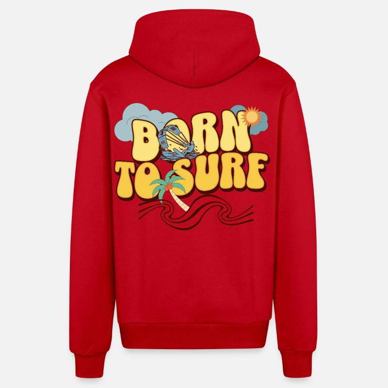 Né pour surfer - Veste à capuche bio décontractée fabriquée en UE - rouge