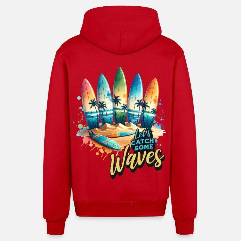 Let s Catch Some Waves - Organic Relaxed Kapuzenjacke Made in EU - Rot