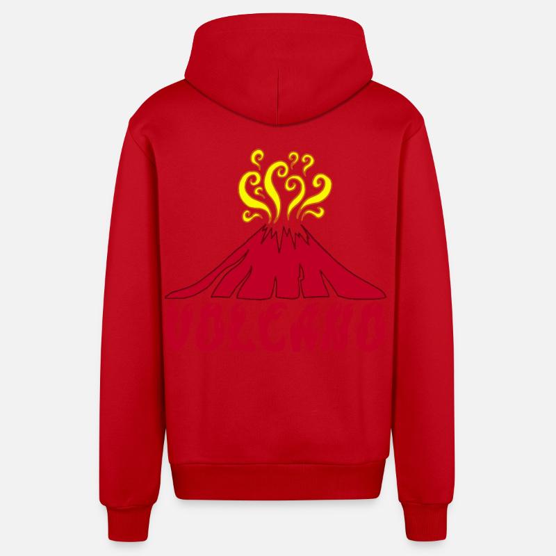 Volcan en éruption - Veste à capuche bio décontractée fabriquée en UE - rouge