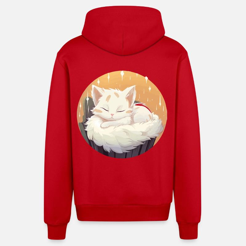 Chat endormi en cercle - Veste à capuche bio décontractée fabriquée en UE - rouge