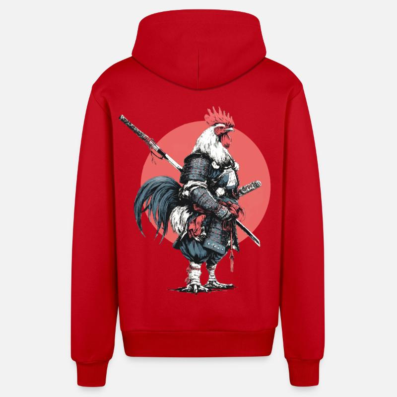 Samouraï Coq en armure - Veste à capuche bio décontractée fabriquée en UE - rouge