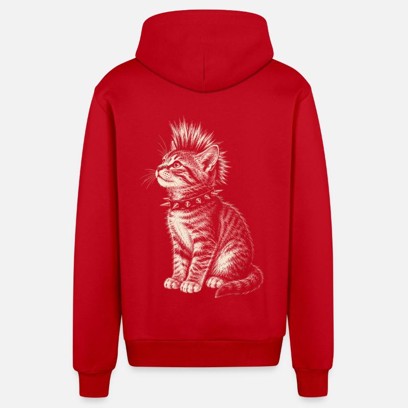 Maillot Punk Cat Mohawk Cats - Veste à capuche bio décontractée fabriquée en UE - rouge