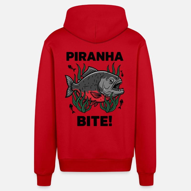 Piranha Rouge Morsure Bite Fish - Veste à capuche bio décontractée fabriquée en UE - rouge