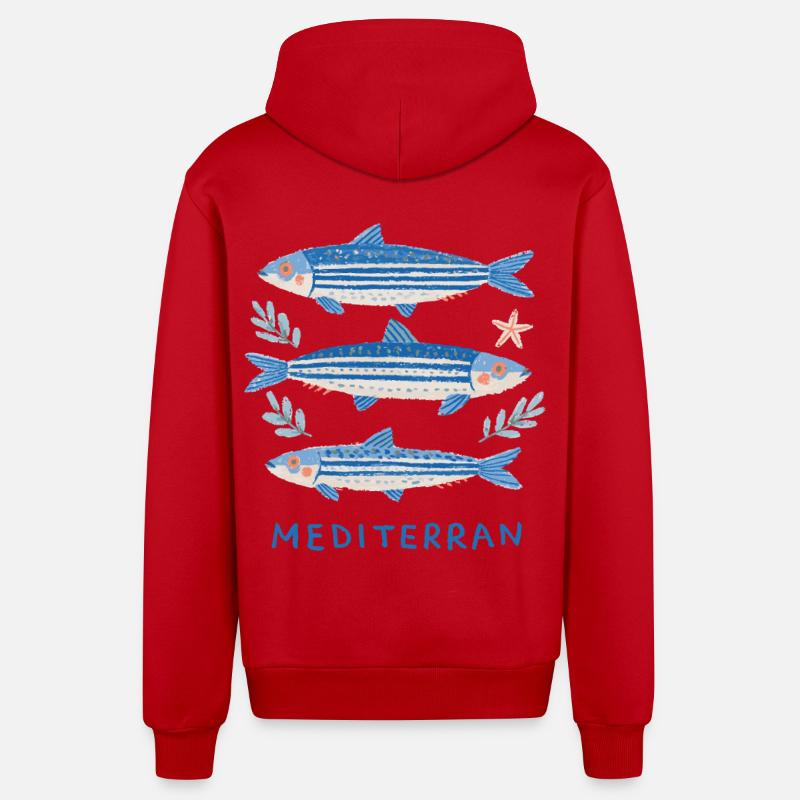 Sardines - Trilogie méditerranéenne - Veste à capuche bio décontractée fabriquée en UE - rouge
