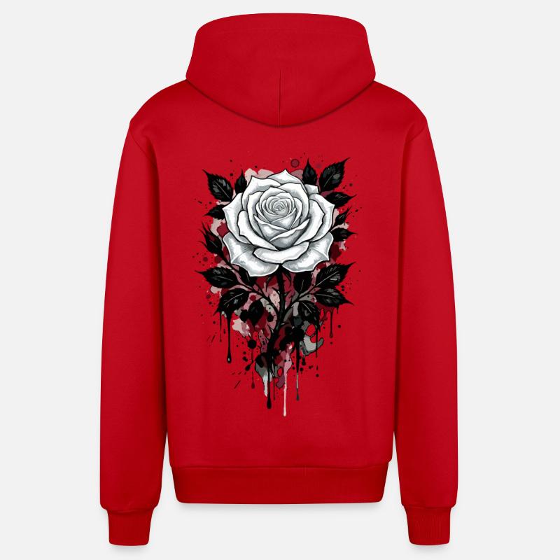 Rose, Rose Blanche, Rose et Fleurs - Veste à capuche bio décontractée fabriquée en UE - rouge