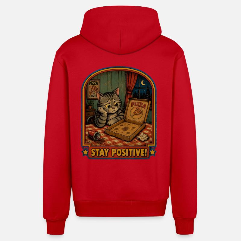 Soirée pizza : chat reste positif - Veste à capuche bio décontractée fabriquée en UE - rouge