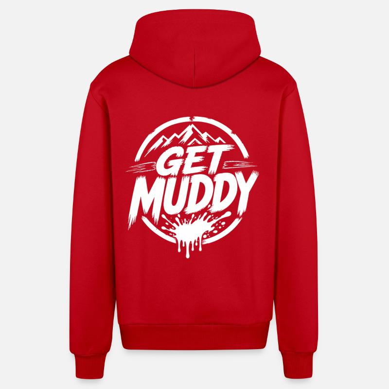 Get Muddy - Logo blanc - Veste à capuche bio décontractée fabriquée en UE - rouge