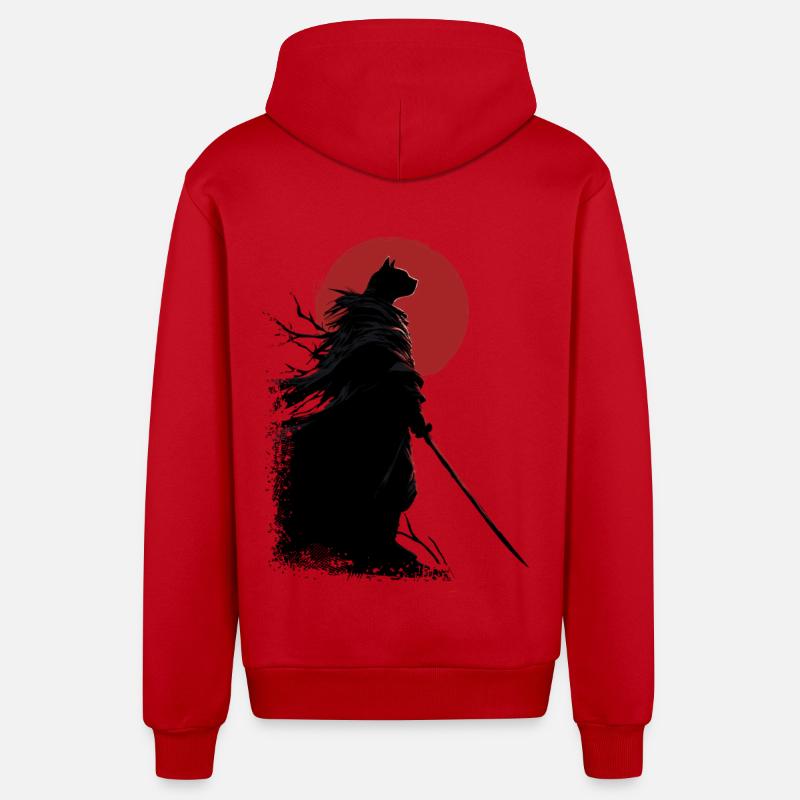 Chat samouraï - Veste à capuche bio décontractée fabriquée en UE - rouge