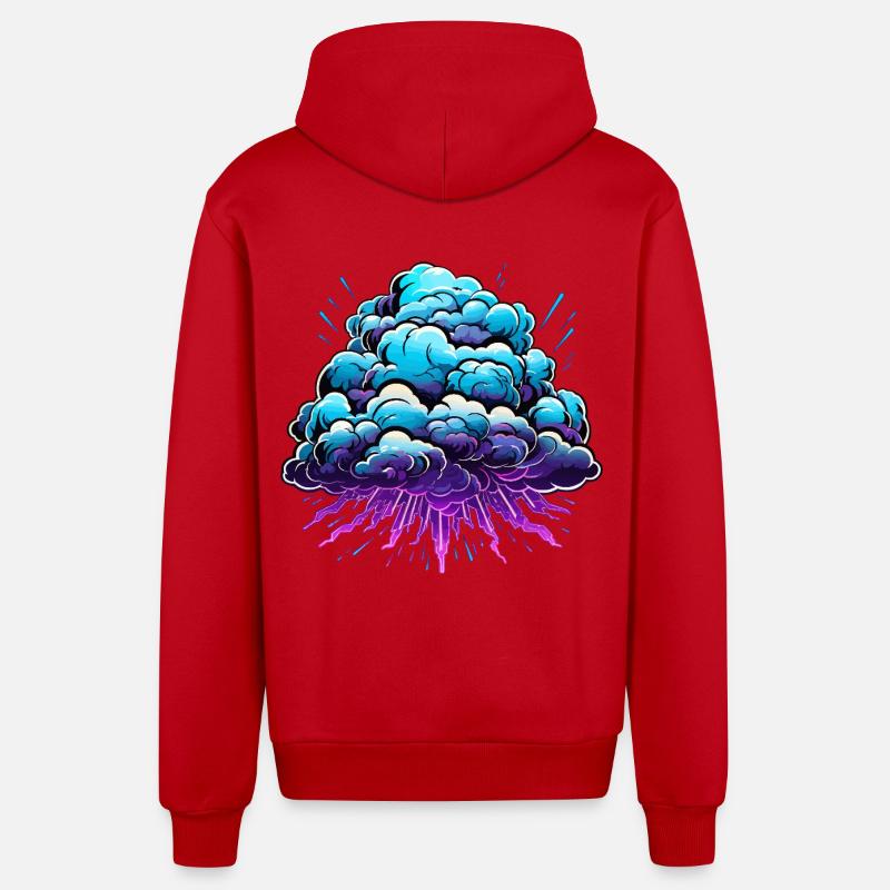 Blue Cloud Pop Explosion de néon - Veste à capuche bio décontractée fabriquée en UE - rouge