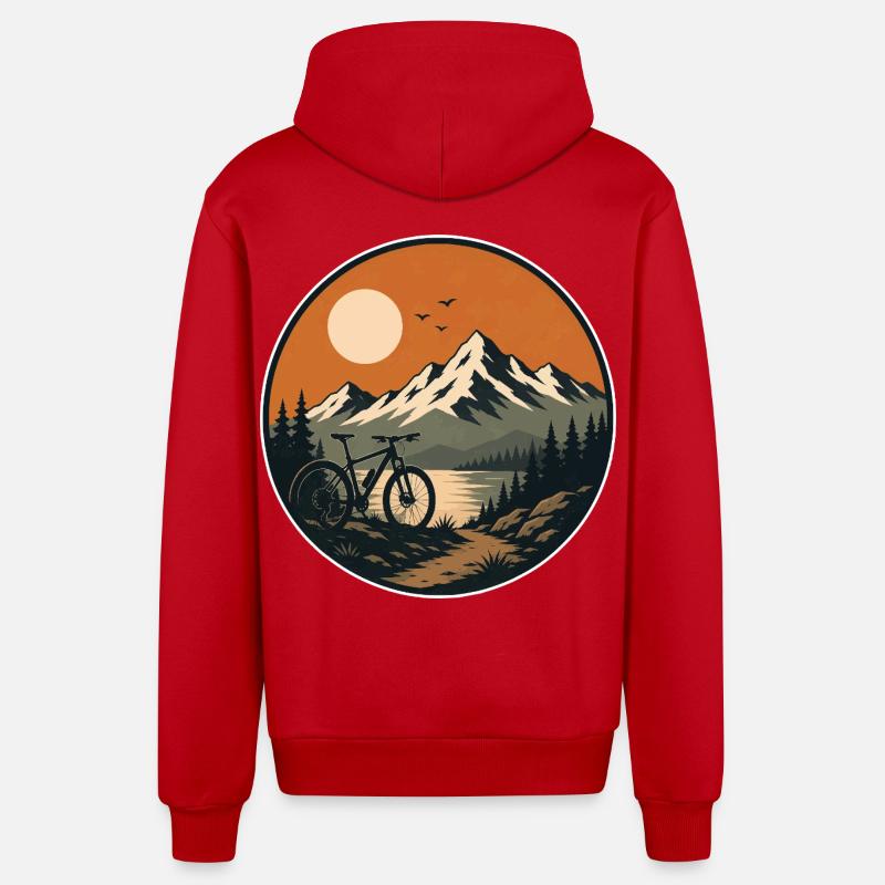 Vélo Mountain Lake Sunset - Veste à capuche bio décontractée fabriquée en UE - rouge