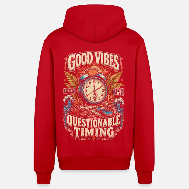 Belize Belizean Root Questionable Timing - Organic Relaxed Hooded Jacket Made in EU - red