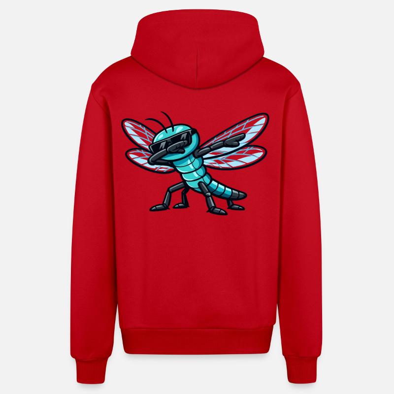 Dabbing Dragonfly - Organic Relaxed Hooded Jacket Made in EU - red