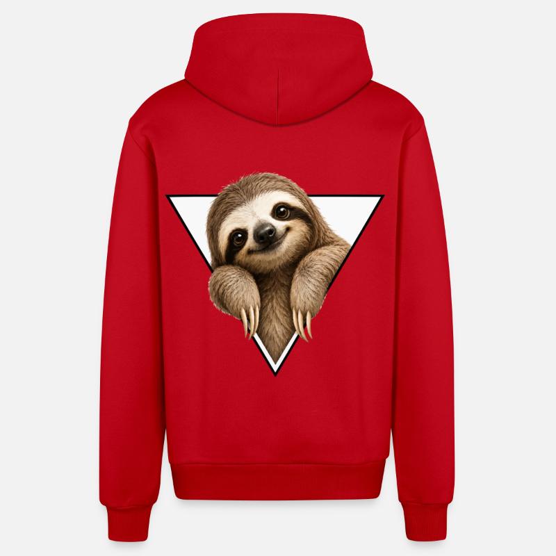 Paresseux dans le dessin triangulaire - Veste à capuche bio décontractée fabriquée en UE - rouge