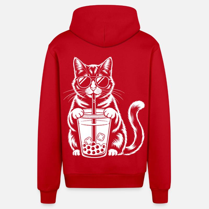 Chat avec bubble tea - Veste à capuche bio décontractée fabriquée en UE - rouge