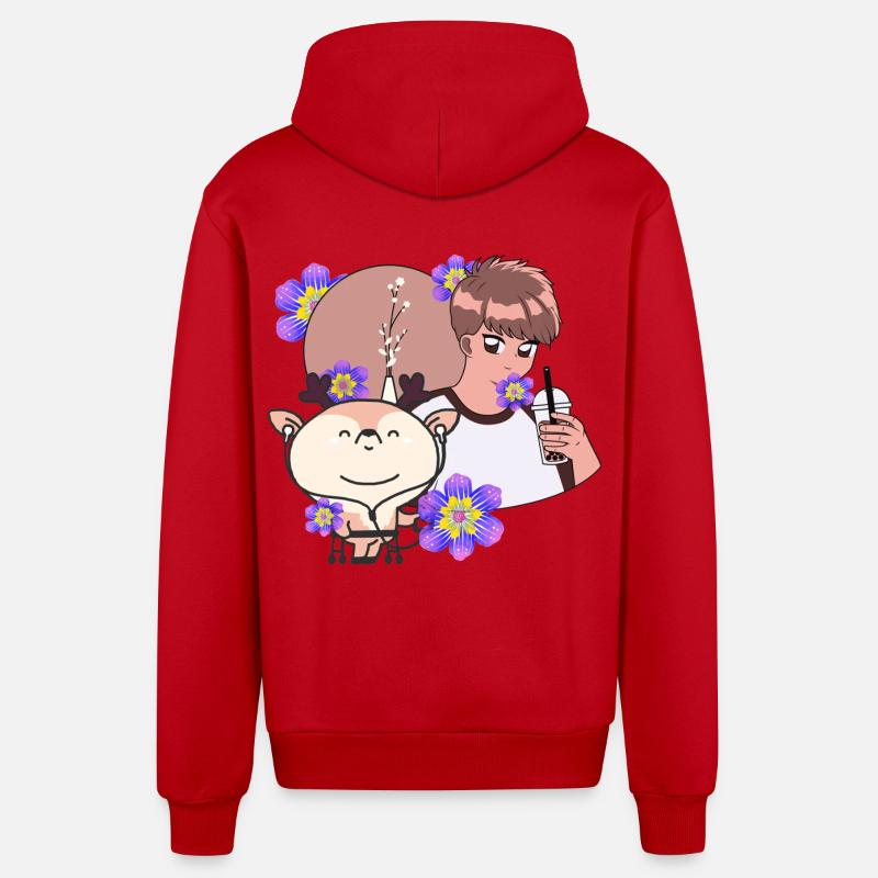 Bubble Tea et Cerf avec Walker - Veste à capuche bio décontractée fabriquée en UE - rouge