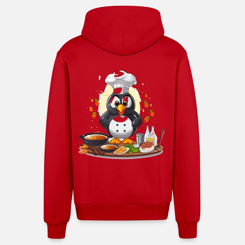 Kitchen Penguin Chef Design - Veste à capuche bio décontractée fabriquée en UE - rouge