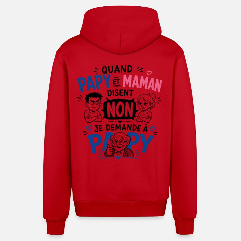 Je demande à Papy ! - Veste à capuche bio décontractée fabriquée en UE - rouge
