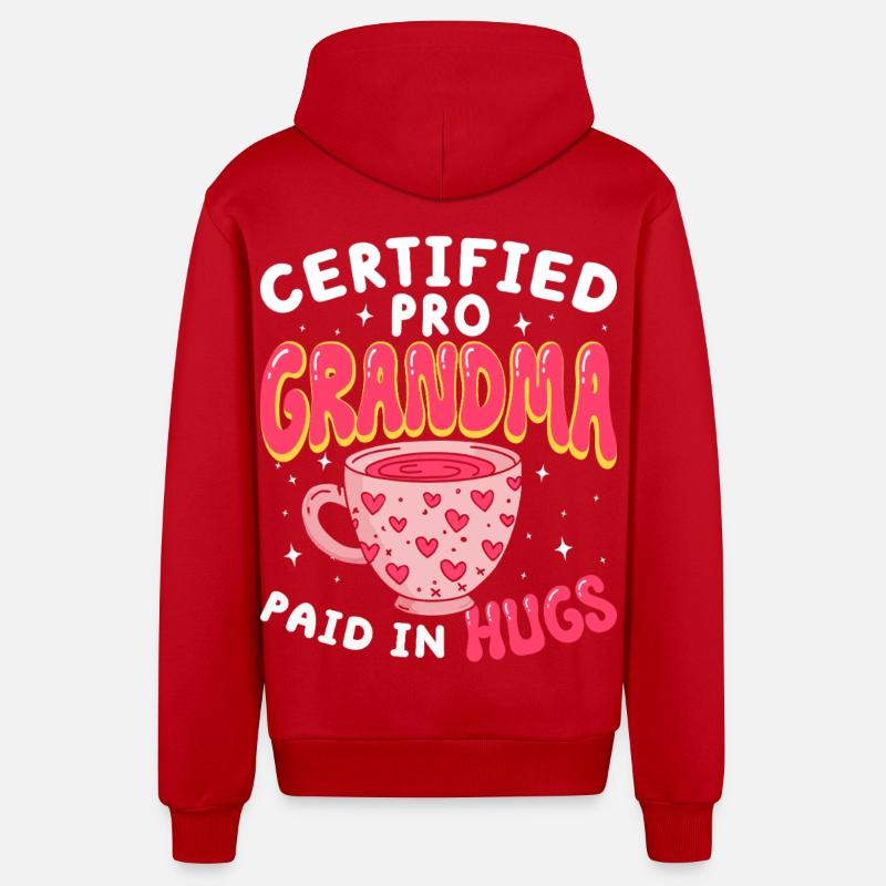 Grand-mère Grand-mère Professionnelle Certifiée - Veste à capuche bio décontractée fabriquée en UE - rouge