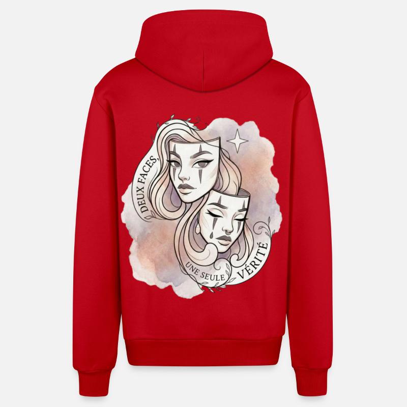 2 faces une vérité - Veste à capuche bio décontractée fabriquée en UE - rouge