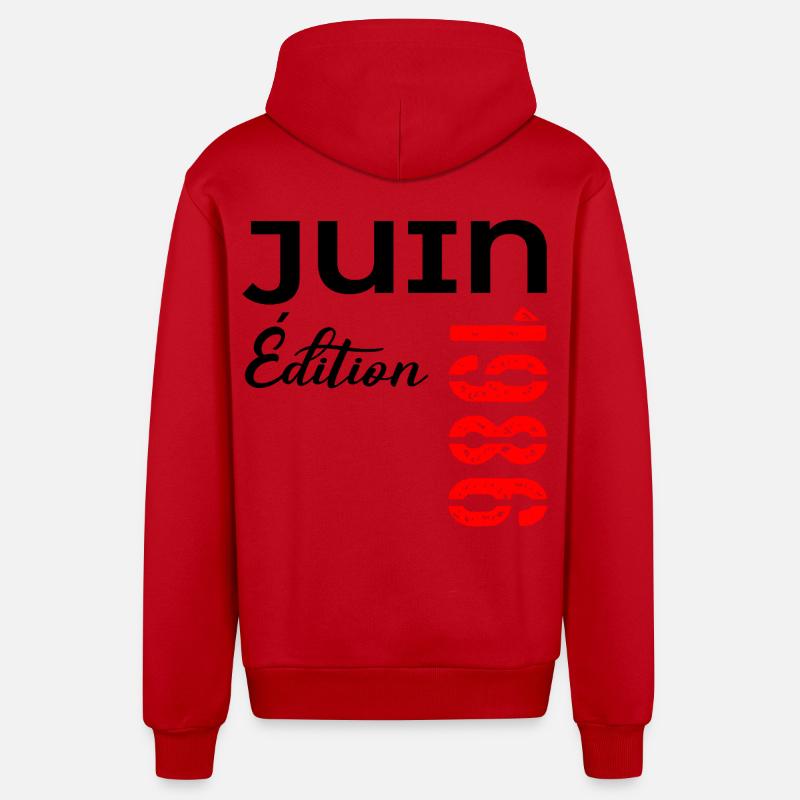 Juin 1986 - 40e anniversaire - Veste à capuche bio décontractée fabriquée en UE - rouge