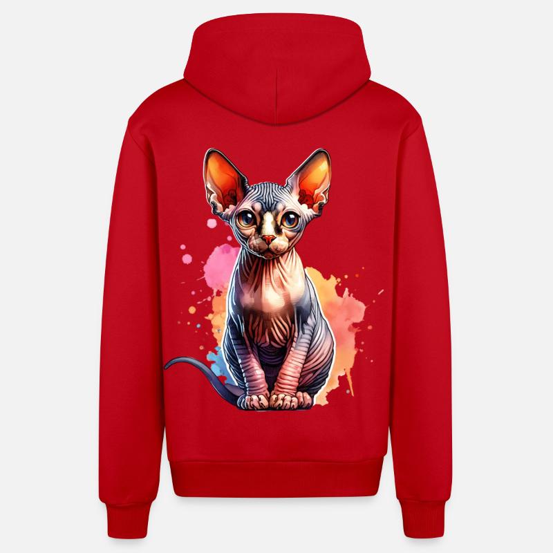 Sphynx Cat Gift - Organic Relaxed Hooded Jacket Made in EU - red