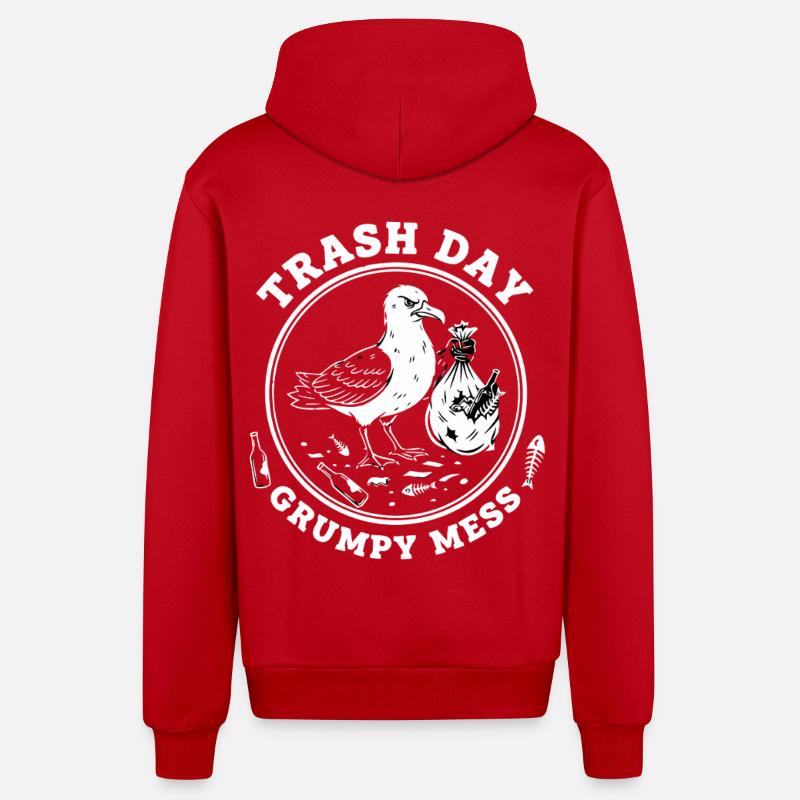 Möwe Trash Day Müll - Organic Relaxed Kapuzenjacke Made in EU - Rot