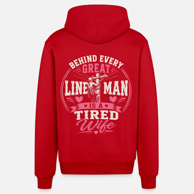Lineman Love Cable Electricity Technology - Organic Relaxed Hooded Jacket Made in EU - red