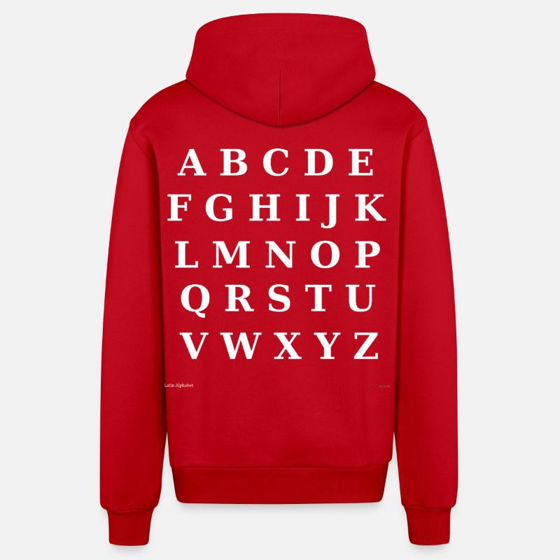 Alphabet latin (blanc) - Veste à capuche bio décontractée fabriquée en UE - rouge