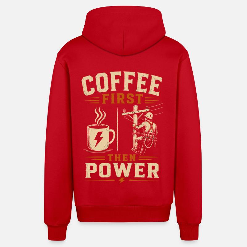 Stromleitung Kaffee Elektriker Technik - Organic Relaxed Kapuzenjacke Made in EU - Rot