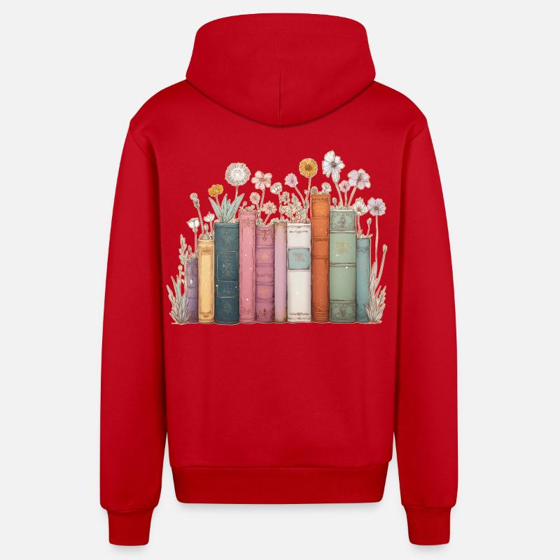 Livres avec des fleurs - Veste à capuche bio décontractée fabriquée en UE - rouge