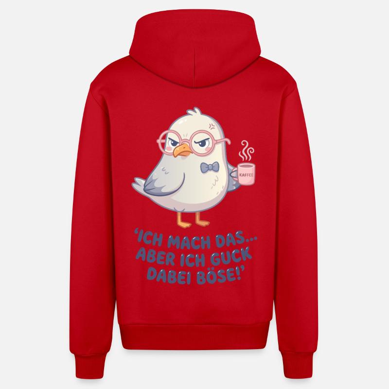 Möwe Kaffee Spruch - Organic Relaxed Kapuzenjacke Made in EU - Rot