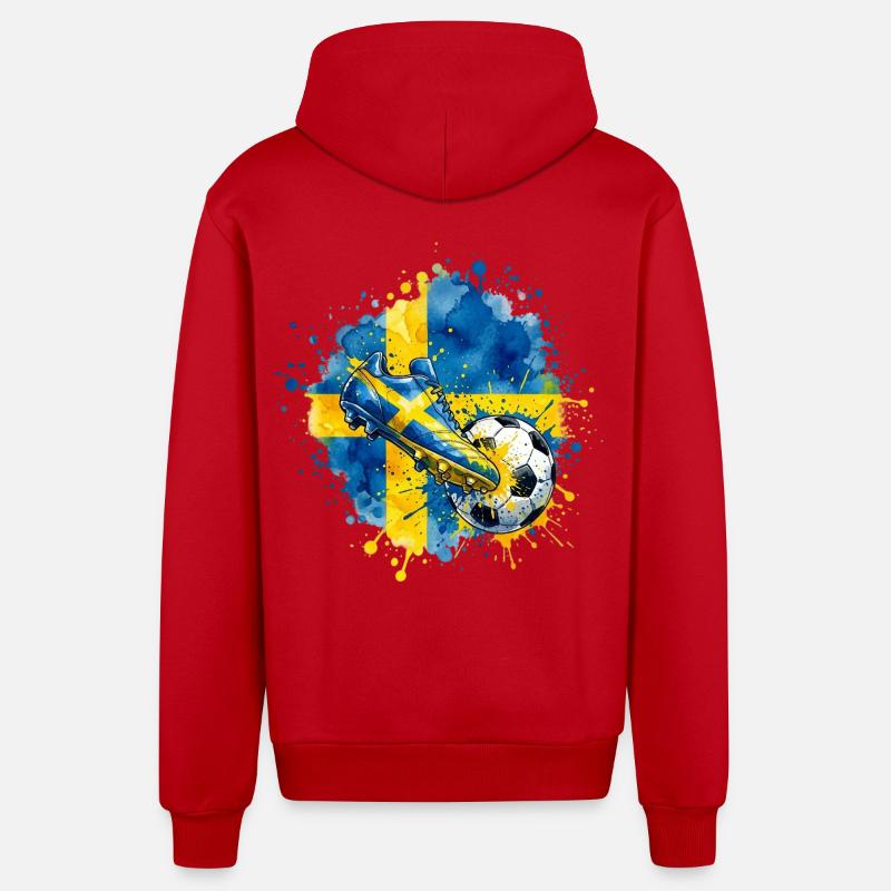Football - Équipe de Suède - Veste à capuche bio décontractée fabriquée en UE - rouge