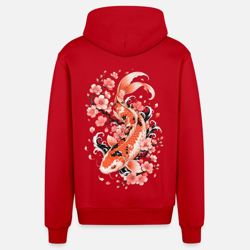 Flux de Koi Sakura - Veste à capuche bio décontractée fabriquée en UE - rouge