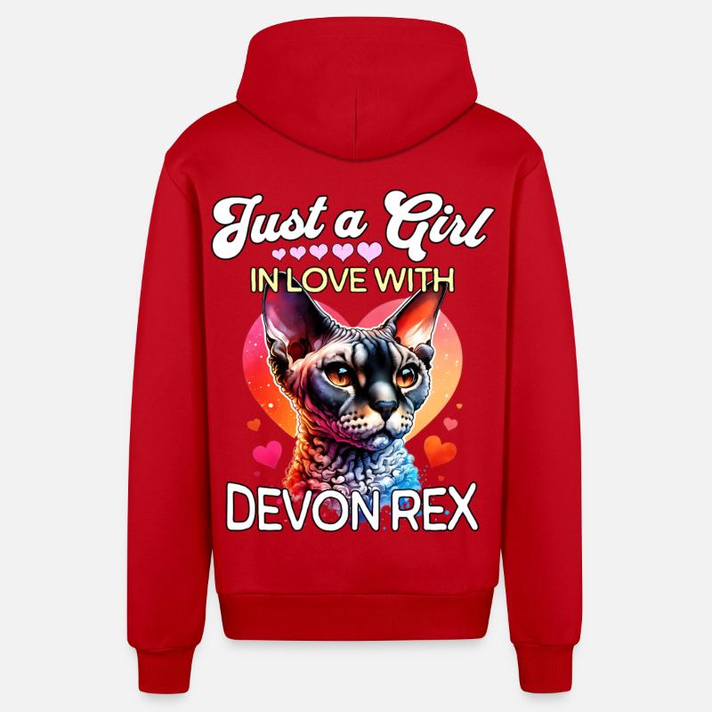 Devon Rex Girl - Veste à capuche bio décontractée fabriquée en UE - rouge