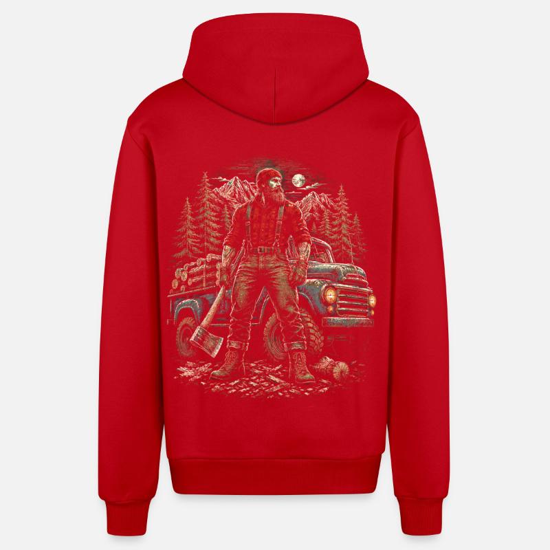 Bûcherons, coupe-arbres, bûcherons, - Veste à capuche bio décontractée fabriquée en UE - rouge