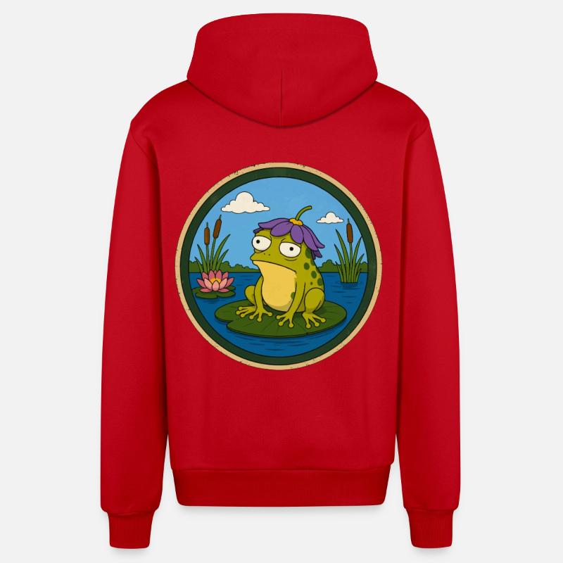 Insigne de grenouille sur nénuphar - Veste à capuche bio décontractée fabriquée en UE - rouge