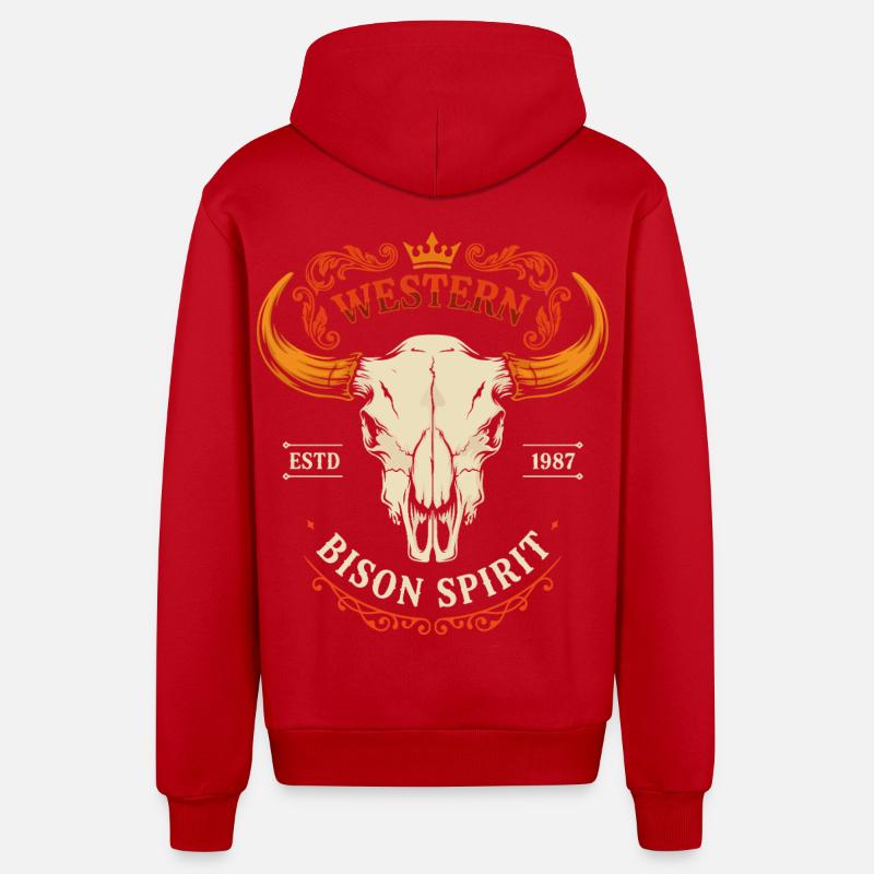 Geist-Westbisonkopf - Organic Relaxed Kapuzenjacke Made in EU - Rot