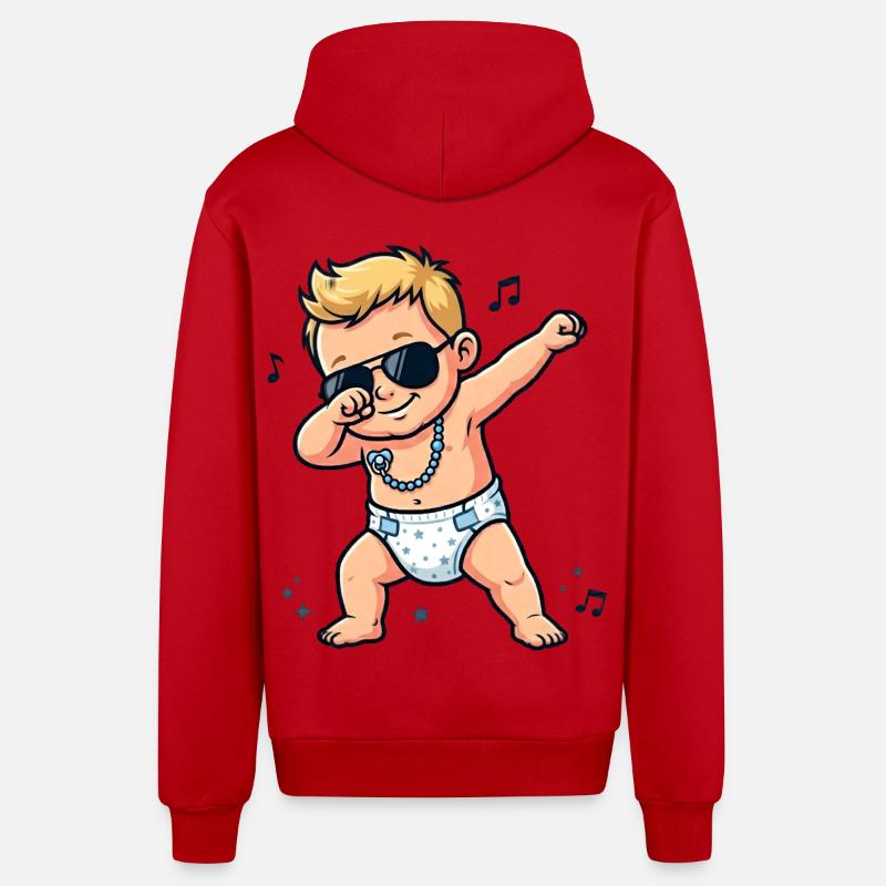 Bébé mignon – Garçon blond - Veste à capuche bio décontractée fabriquée en UE - rouge